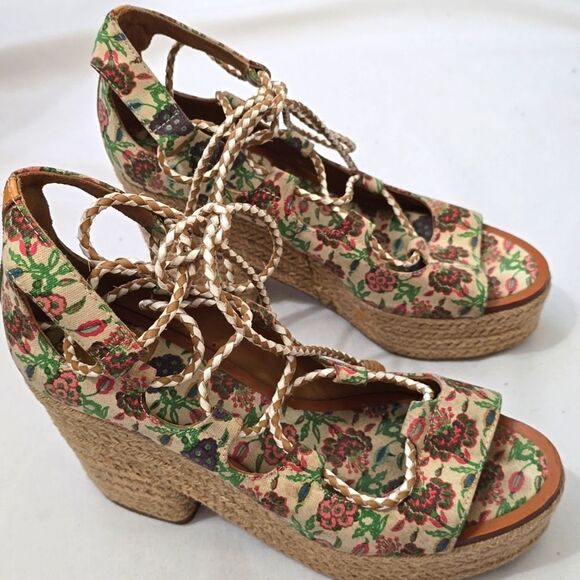 Tory Burch Antiquity Positano Lace-up Espadrilles Sandals Platform women's 7 - Picture 1 of 10